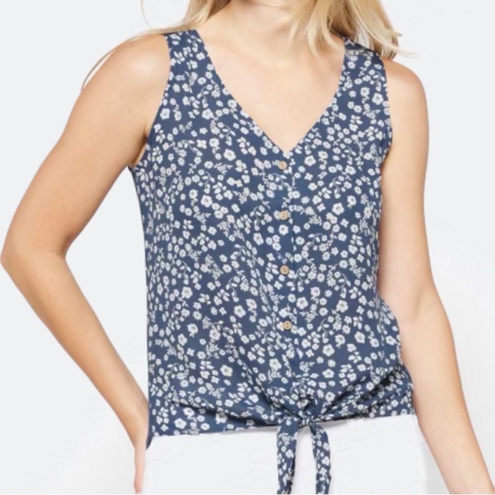 Floral Navy Tank Top with Tie Front